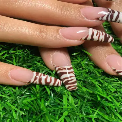 brown zebra french tip nails 