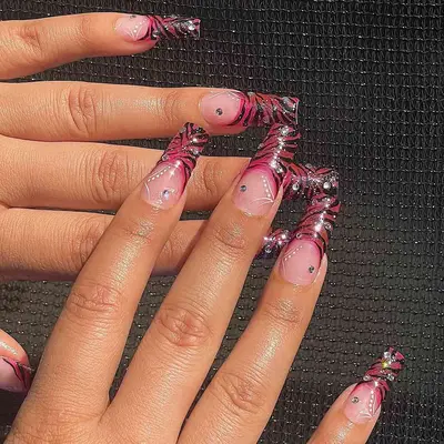 pink zebra French tip nails 