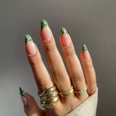 swirly green French tips