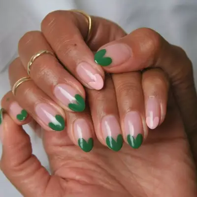 French tips hearts with pink and green