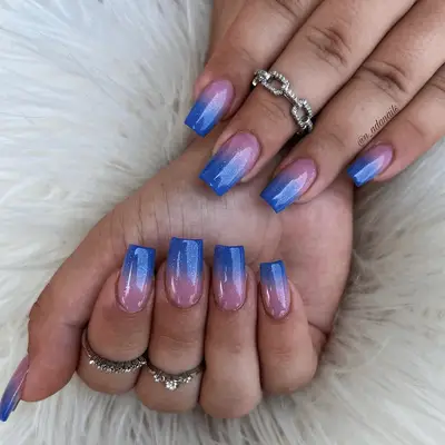 blue tipped ombre nails