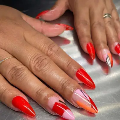 Geometric red manicure.