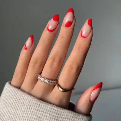 Negative space red manicure.