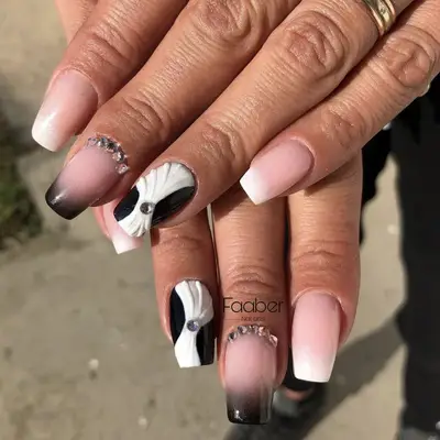 black and white ombre nails with texture