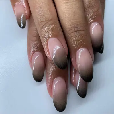 Black to brown to nude ombre nails