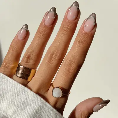 French manicure with pearl accents