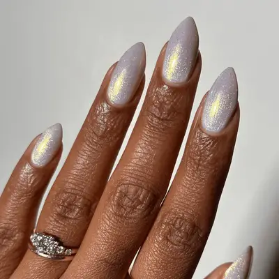 white shimmery nails