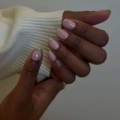 Tinsel French Tips - MYM Beauty short Christmas Nails 