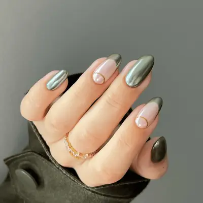 matcha glazed donut manicure with french tips and solid nails