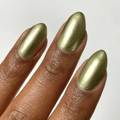 solid green-gold chrome nails