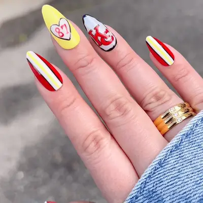 kansas city chiefs-inspired manicure