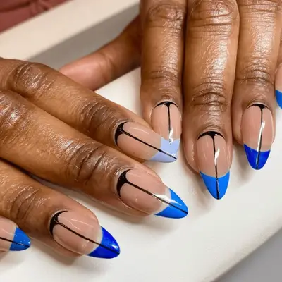 blue gradient french nails