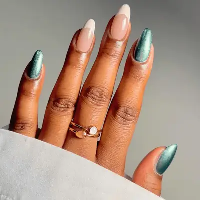 metallic green french nails
