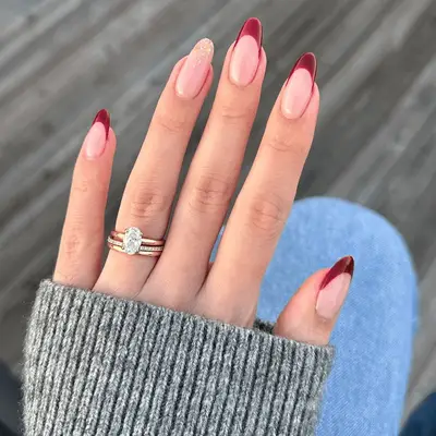 wine red french nails