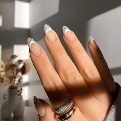 silver and white french nails