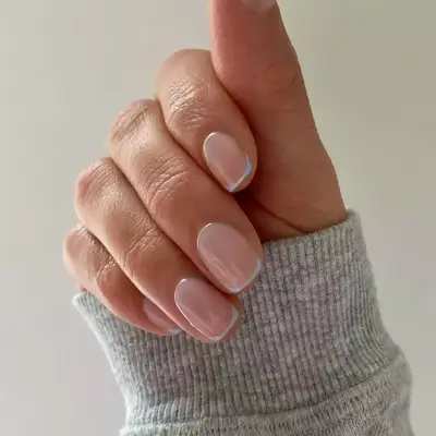 Baby blue micro French manicure