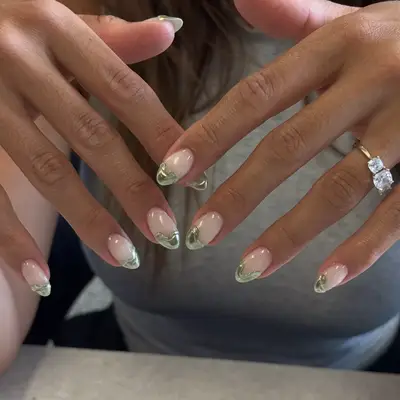sage chreen chrome french tips