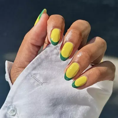 yellow and green french mani