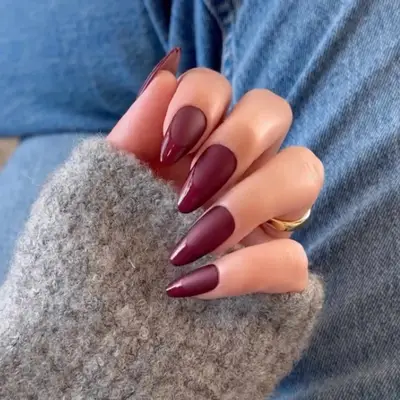 Mississippi State Maroon Dual-Finish French - MYM Beauty Basketball Nail Ideas for March Madness 