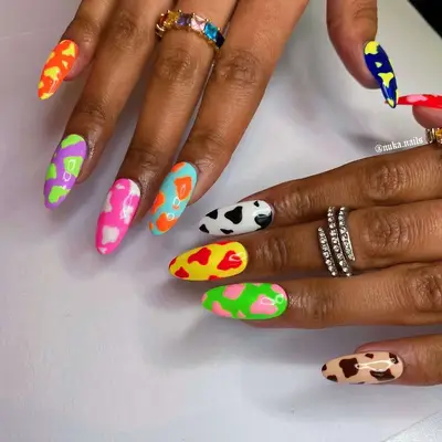 Rainbow Cow Print Nails