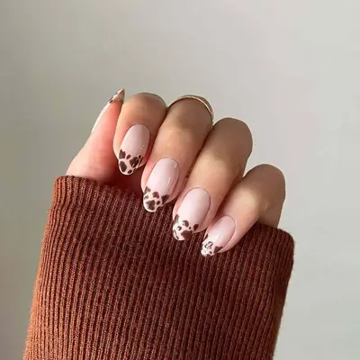 Brown cow spotted French manicure