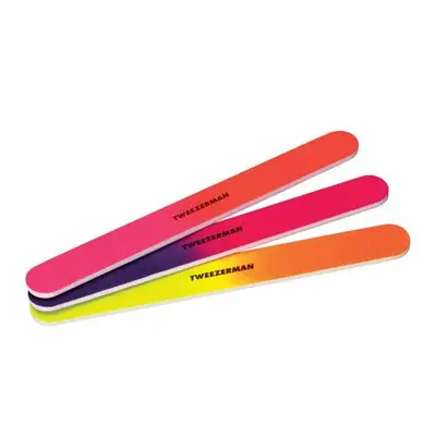 Neon nail files on a white background.