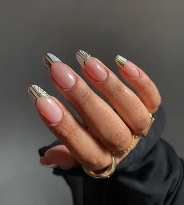 Art deco white and gold designed French tips