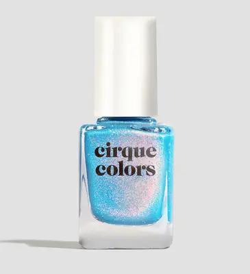 bright blue sparkle polish in clear bottle