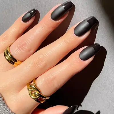 Black on black matte French manicure
