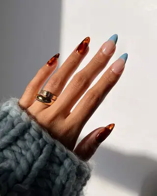 Tortoiseshell and blue nails. 