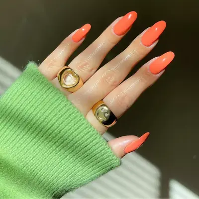coral orange solid opaque long rounded nails