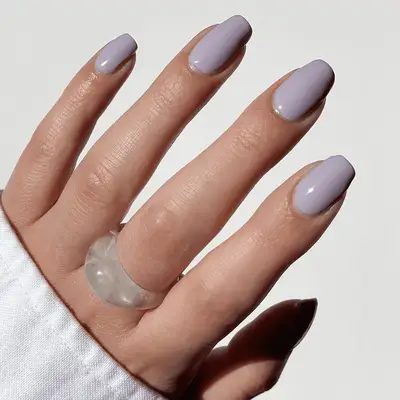 A milky lavender manicure with square tips