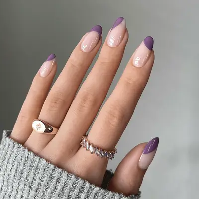 Close up of a velvet purple manicure