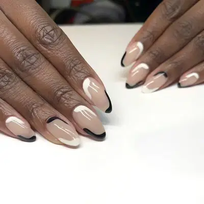 Black-and-white framing curves nail designs