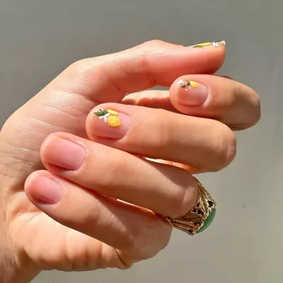 bare nails with small lemons