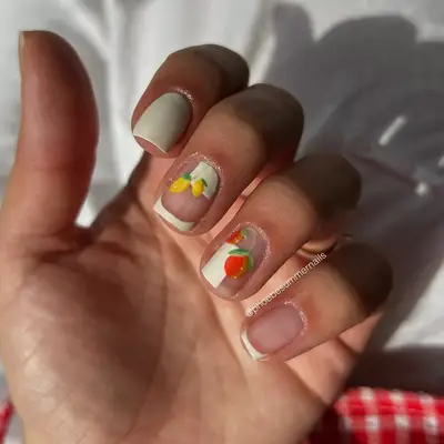 white french tips lemon nail art manicure