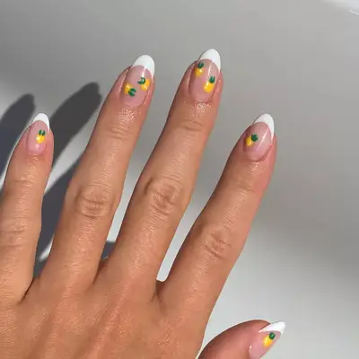 white french tips lemon nail art manicure
