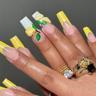 yellow french tips lemon nail art manicure