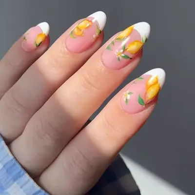 white french tips lemon nail art manicure