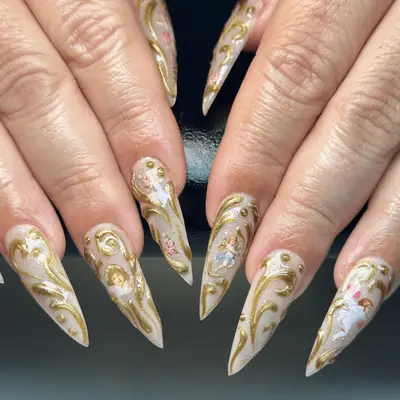 Pride-patterned acrylic nails with rainbow tips