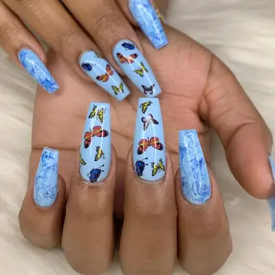 Acrylic nails with butterflies