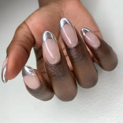 Acrylic nails with silver French manicure