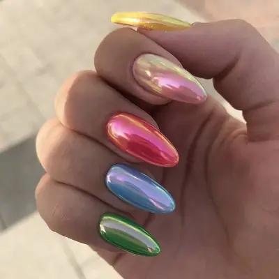 Multicolored metallic acrylic nails