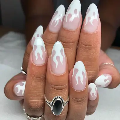 Acrylic nails with white flames