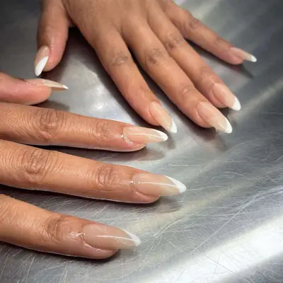 A slanted vanilla French manicure. 