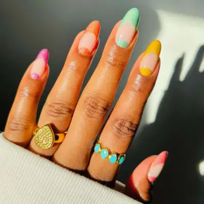 Sparkly bright double French manicure.