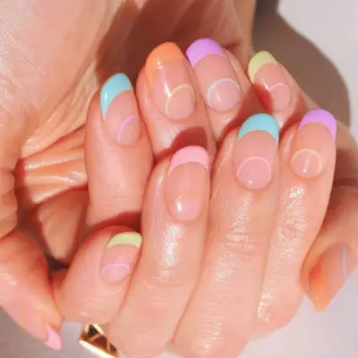 Double French manicure with mix and match pastel colors.