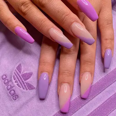 Coffin nails with neutral and lavender shades
