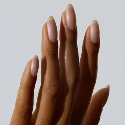 pink iridescent almond nails