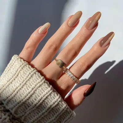 Latte gradient halfsie nails ranging from light to dark - MYM Beauty Halfsie Manis